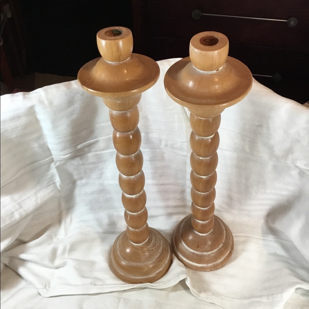 Distressed wood candlesticks, 16" tall